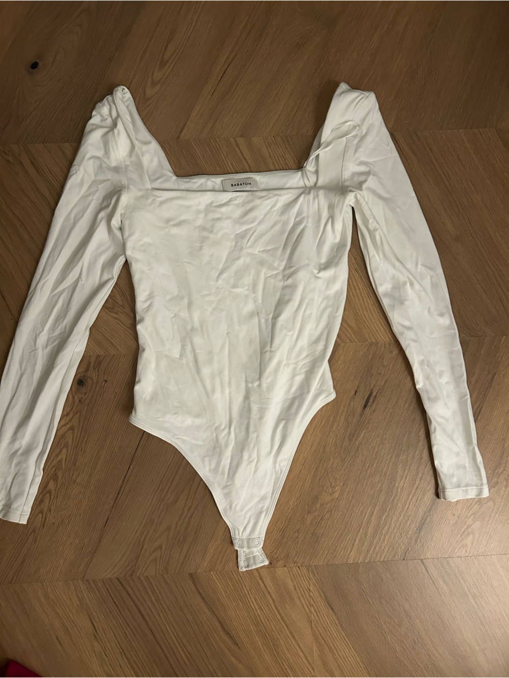 Babaton White Square Neck Long-Sleeve Bodysuit